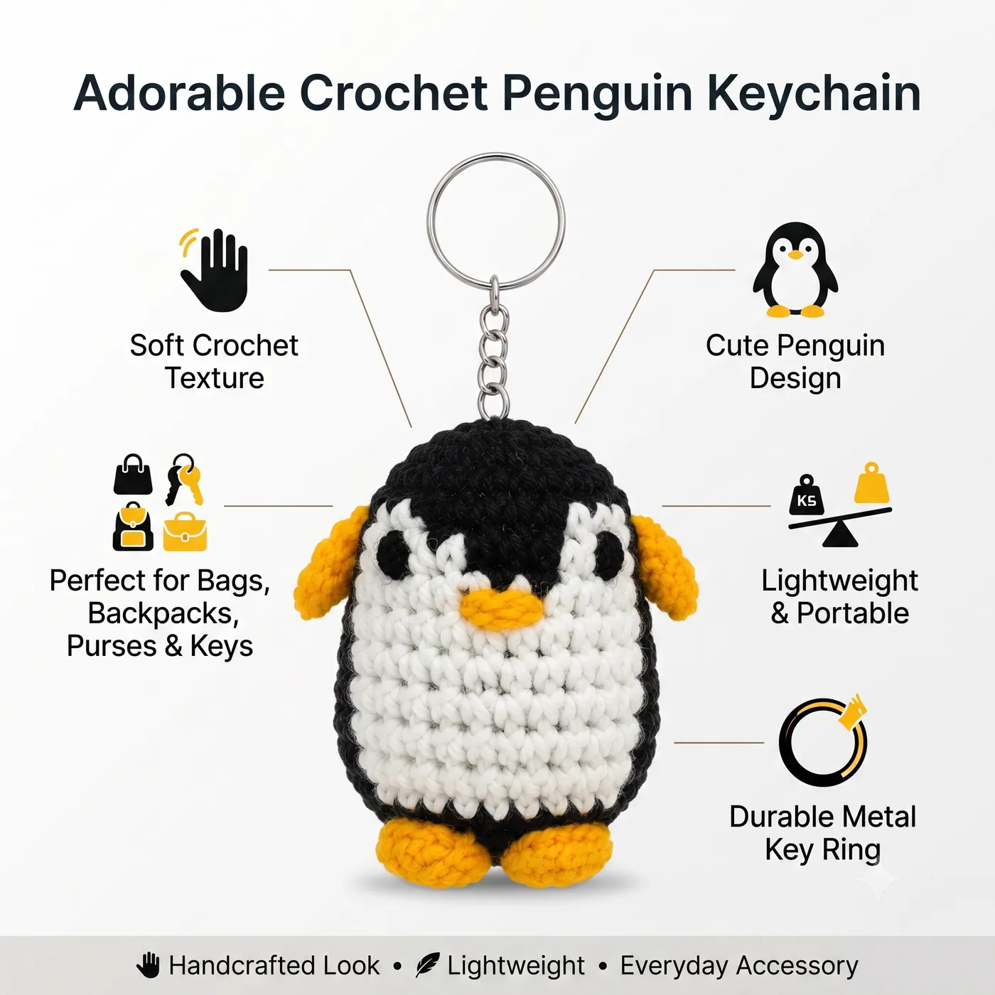 Black Penguin Crochet Key Chain, photo 5