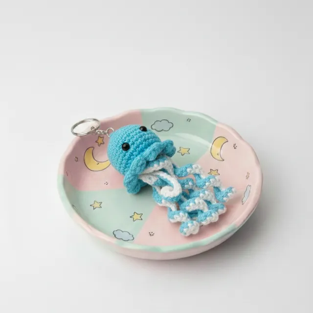Blue Octopus Crochet Key Chain