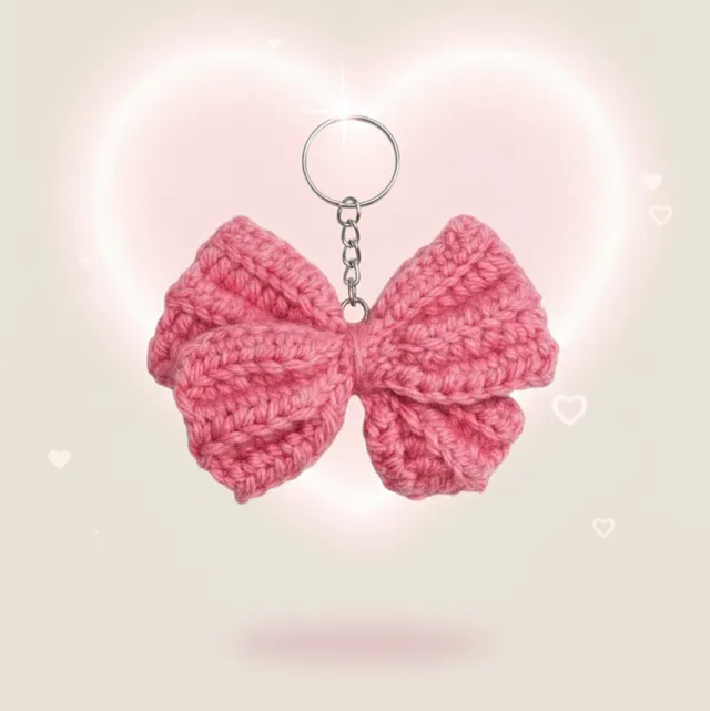 Pink Bow Crochet Key Chain