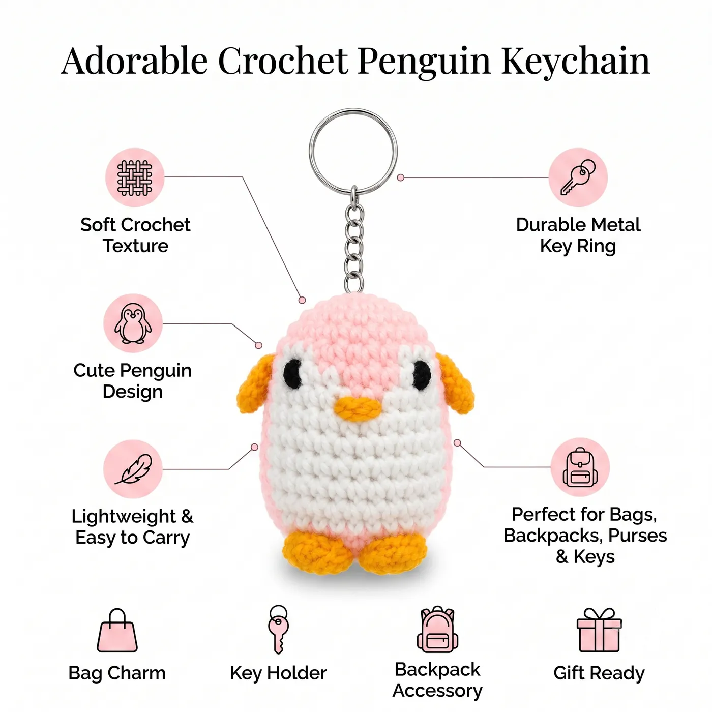 Pink Penguin Crochet Key Chain, photo 5