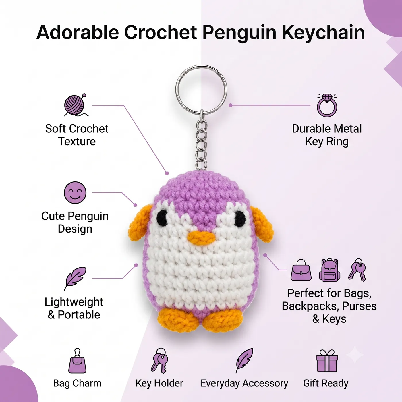 Purple Penguin Crochet Key Chain, photo 5