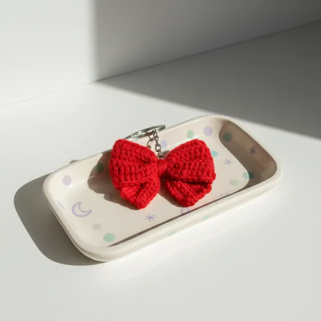 Red Bow Crochet Key Chain